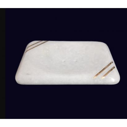 White Marble Soap Dish, Marble Soap Dish with Brass Inlay, Handmade Bathroom Accessories